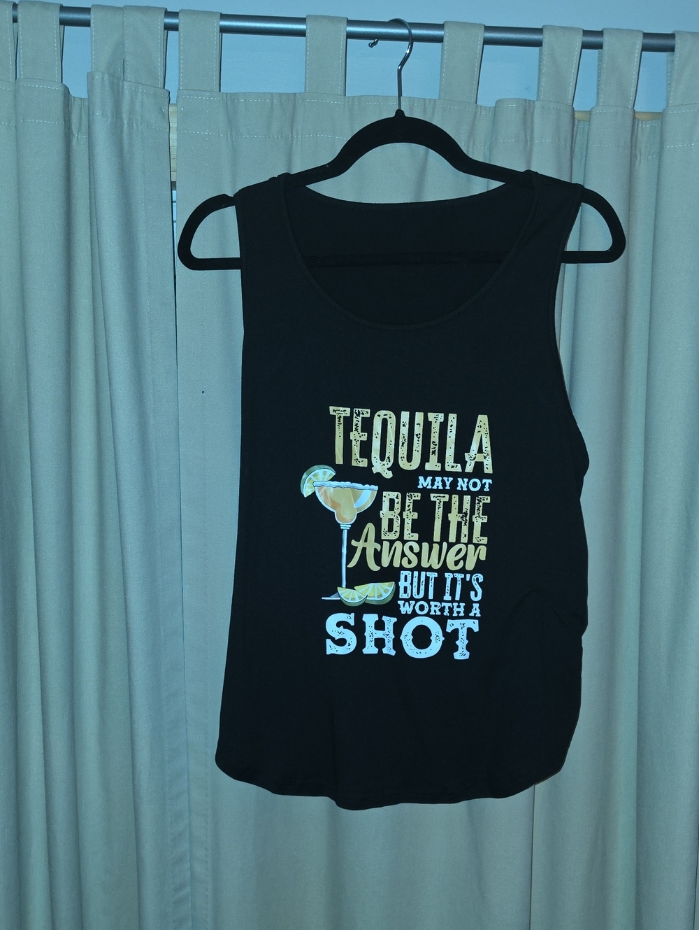 SHEIN Black Tank Top with Yellow & White Tequila Graphic